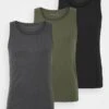 Pier One 3 PACK - Unterhemd/-shirt - Black/khaki/mottled Dark Grey -Herrenbekleidungsgeschäft dcdf4f7f98684599b47537ac7ea160f4